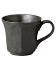Elegant Rinka Mug from Kaneko Kohyo's porcelain collection, flower-shaped with a black finish, 200ml capacity.