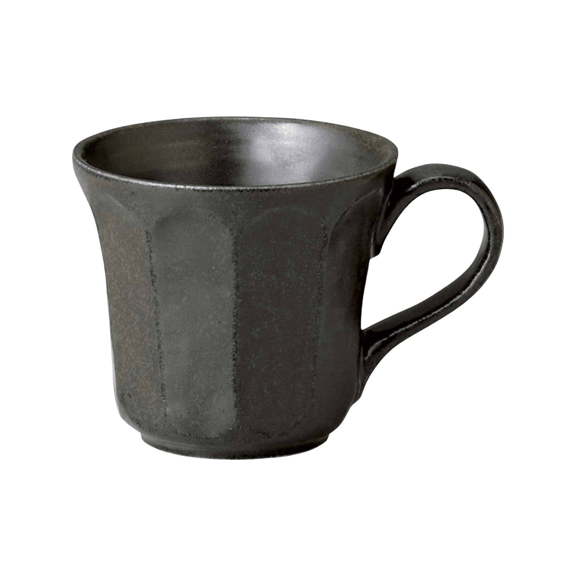 Black porcelain mug from the Rinka Mug & Plate Set, handmade in Japan, microwave and dishwasher safe, suitable for 200ml.