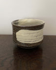 Ceramic Wabi-Sabi Matcha Bowl for Japanese tea, handcrafted with natural texture, ideal for use with bamboo whisk, 9.8cm diameter.
