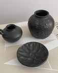 Shabby Chic Black Vase from Yoshida Pottery Collection showcasing elegant nature-inspired patterns by Masakazu Yoshida.