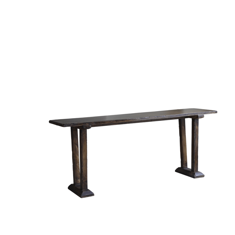 Chinese-style entrance table made of natural elm wood by Yinmu, featuring a polished texture from natural aging.