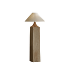 Elegant Stake Floor Lamp with linen shade and wooden base, featuring dimmable switch for customizable mood lighting.