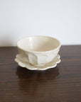 Rinka Large Soup Bowl 16.5cm on Wooden Table, Handcrafted Porcelain with Floral Design from Japan's Kaneko Kohyo Collection