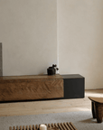 Industrial Wind TV Cabinet with weathered old wood and frosted steel, Japanese design, 260cm size, artistic home decor.