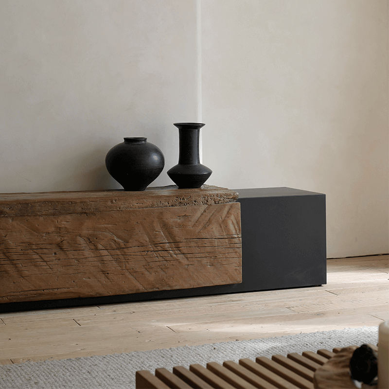 Japanese Wood & Steel TV Cabinet — Wabi-Sabi Console – LoveÉcru