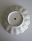 Bottom view of handcrafted Kaneko Kohyo Rinka Bowl, 21cm, showcasing its porcelain flower shape and Japan origin mark.
