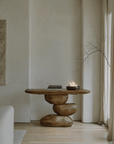 Wabi-Sabi creative living room porch table with irregular wooden structure and natural aging, embodying retro nostalgic style.