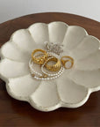 Rinka Plate 15cm with jewelry, handcrafted porcelain by Kaneko Kohyo, showcasing elegant design and exquisite craftsmanship.