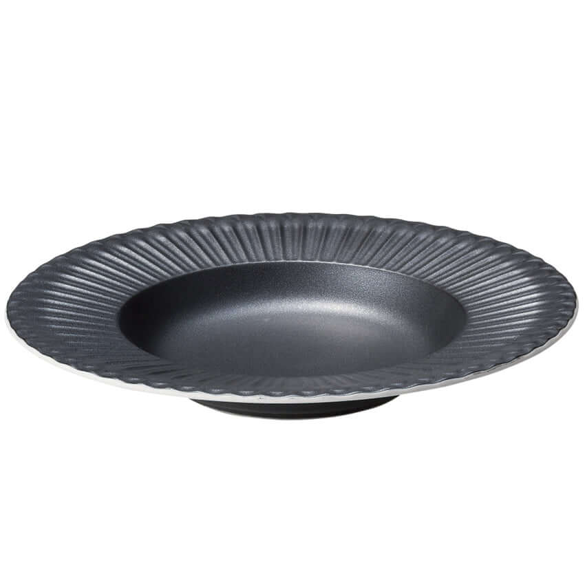 Storia Deep Plate 26cm with elegant lace edges and flecked lacquer finish, 260mm porcelain, Japan-made, dishwasher safe.