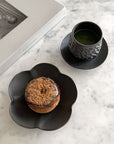 Elegant Shinogi Cup and Saucer Set by Masakazu Yoshida with pastry on table, showcasing nature-inspired design and fine craftsmanship.
