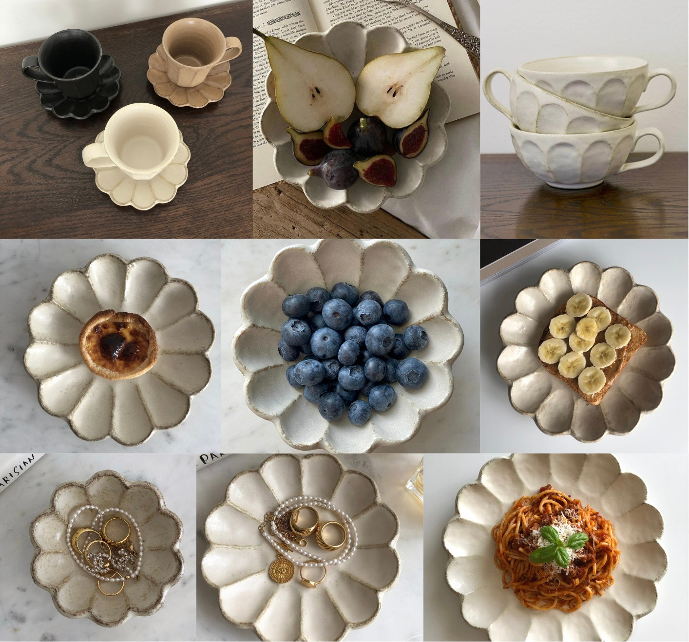 Rinka Ultimate Bundle by Kaneko Kohyo showcasing porcelain plates, bowls, cups, and mugs with a unique flower shape design.