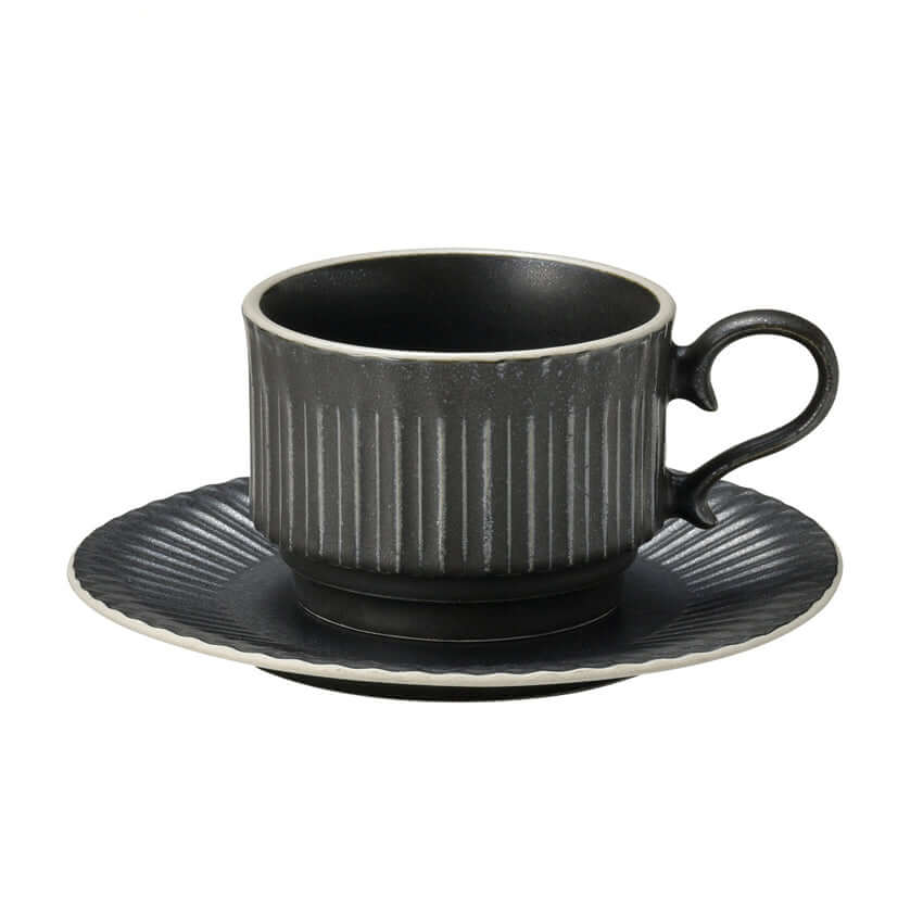 Storia Coffee Cup & Saucer with European antique-inspired design from Japan's Gifu Prefecture, featuring a black porcelain finish.