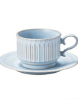 Blue Storia Coffee Cup & Saucer with lace form design, inspired by antique European tableware, made of porcelain from Japan.