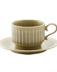 Elegant Storia porcelain coffee cup and saucer with antique European-inspired design from Koyo's Gifu Prefecture.