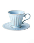 Blue Storia tall coffee cup and saucer with elegant ribbed design and antique finish, 235 cc, made in Japan.