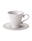 Storia Tall Coffee Cup & Saucer with elegant porcelain texture, 235cc, white finish, evoking nostalgia and sophistication.