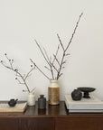 Elegant arrangement of vases with branches on a wooden table, adding a touch of natural beauty and minimalism to the decor.