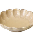 Elegant handmade Rinka Bowl by Kaneko Kohyo, Japan. Beige glaze, petal design. Microwave, dishwasher safe. Unique handcrafted texture.