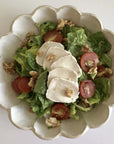 Rinka Bowl by Kaneko Kohyo with salad, featuring lettuce, cherry tomatoes, walnuts, and cheese slices. Handmade Japanese ceramicware.