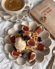 Rinka Plate 21cm with figs and waffles, showcasing Japanese handcrafted porcelain elegance from Kaneko Kohyo.
