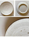 Rila 16cm porcelain plate by Kaneko Kohyo, featuring a warm matte texture, front and back view, ideal with Rila Mugs, made in Japan.