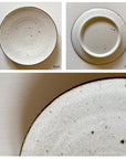 Rila 16cm porcelain plate by Kaneko Kohyo, featuring a warm matte texture, front and back view, ideal with Rila Mugs, made in Japan.