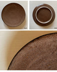 Rila 16cm porcelain plate by Kaneko Kohyo, featuring a textured matte brown finish, shown from front and back views, made in Japan.