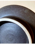 Rila Black porcelain dish with matte finish, Kaneko Kohei design, textured surface, 11.5cm diameter, made in Japan.