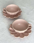 Pink Rinka Soup Cup and Plate Set with flower-shaped design, part of the Kaneko Kohyo handcrafted porcelain collection.