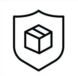 Shield icon with a secured shipping box inside, representing expedited and safe delivery.