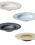 Storia Deep Plate 26cm in four colors with lace edges and lacquer finish, elegant porcelain design from Japan.