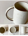Rila Ivory Straight Mug by Kaneko Kohyo, textured porcelain with matte finish, mug showing top, back, and front views