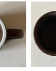 Rila Brown Straight Mug top and bottom view, textured porcelain, warm matte color, Kaneko Kohyo, Japan.