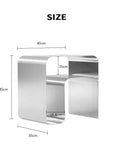 Minimalist stainless steel bedside table, dimensions H45cm x W45cm x D35cm, modern design by LoveÉcru furniture.