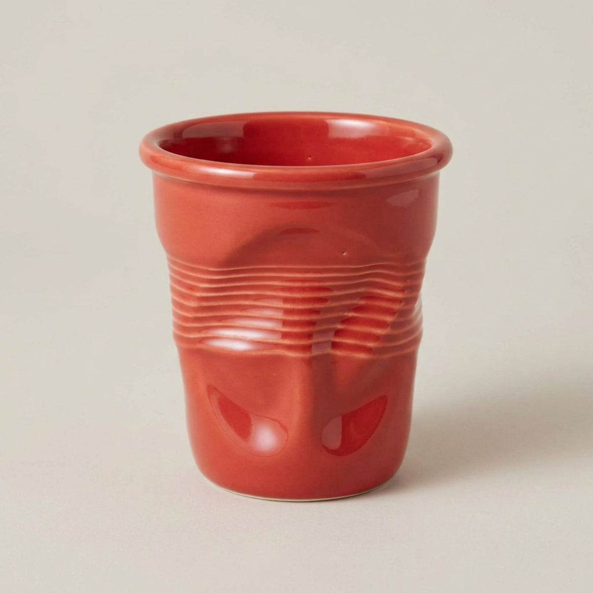 Red Crushed Ceramic Mug with glossy glaze, front view