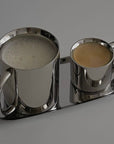 Zwei Tassen &amp; Tablett Stahl Set