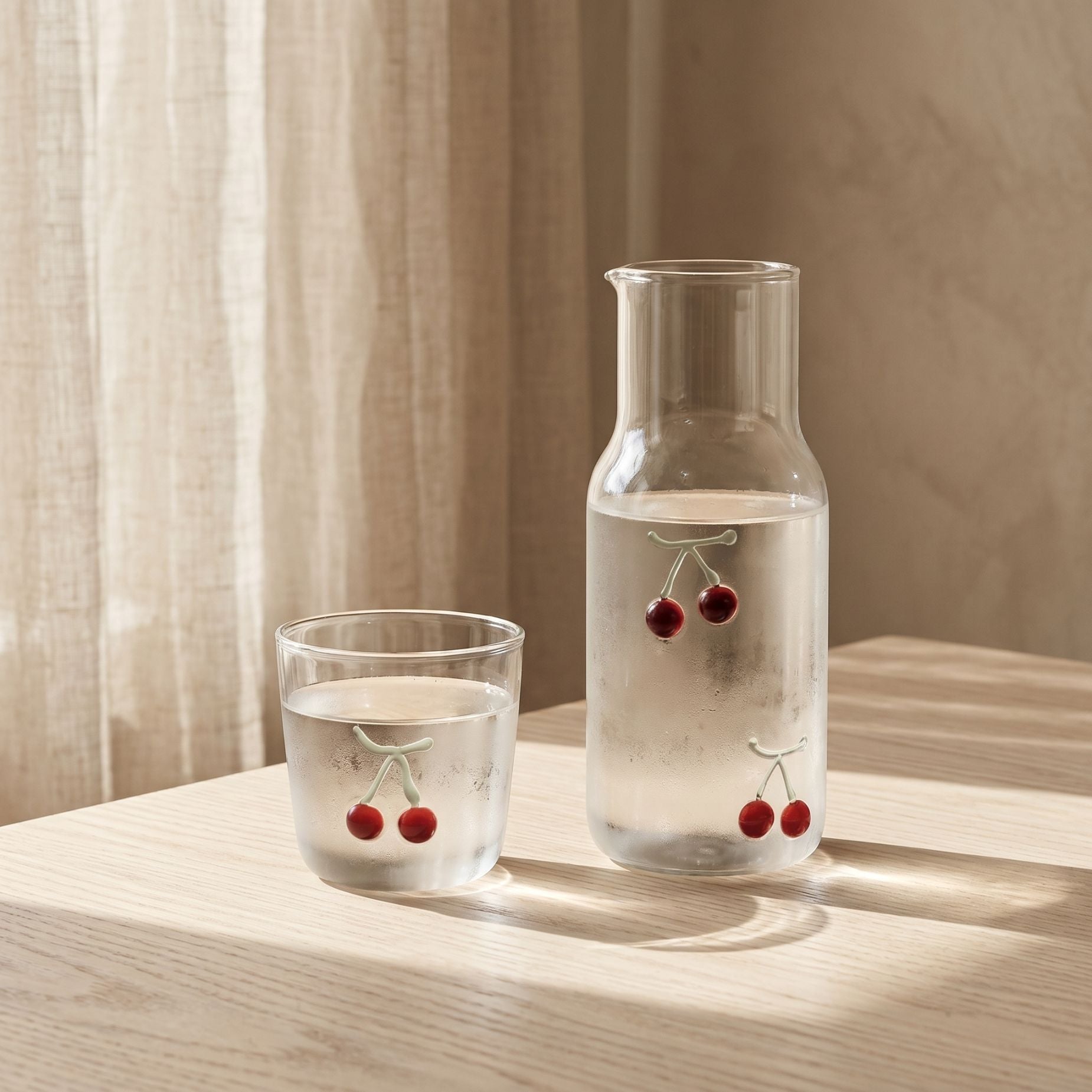 Cherry Glass Cup &amp; Pitcher Set