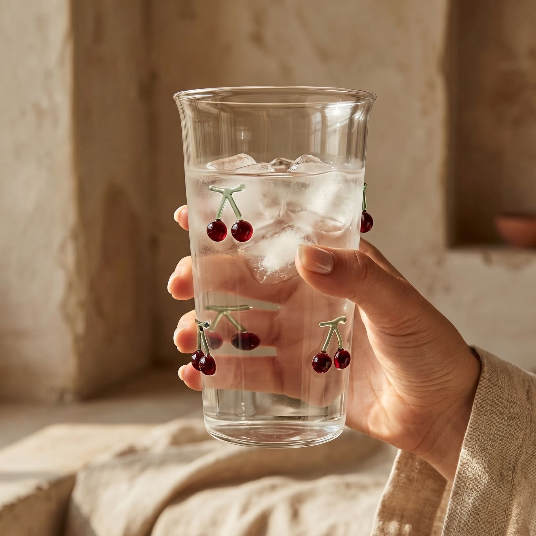 Cherry Glass Cup &amp; Pitcher Set