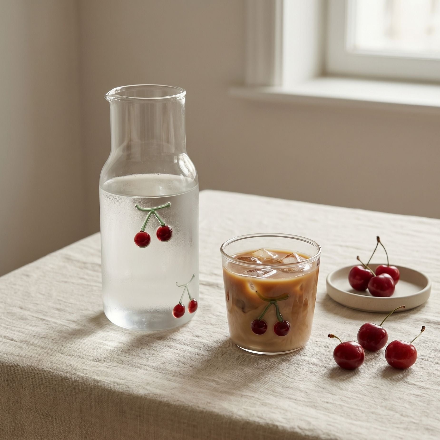 Cherry Glass Cup &amp; Pitcher Set