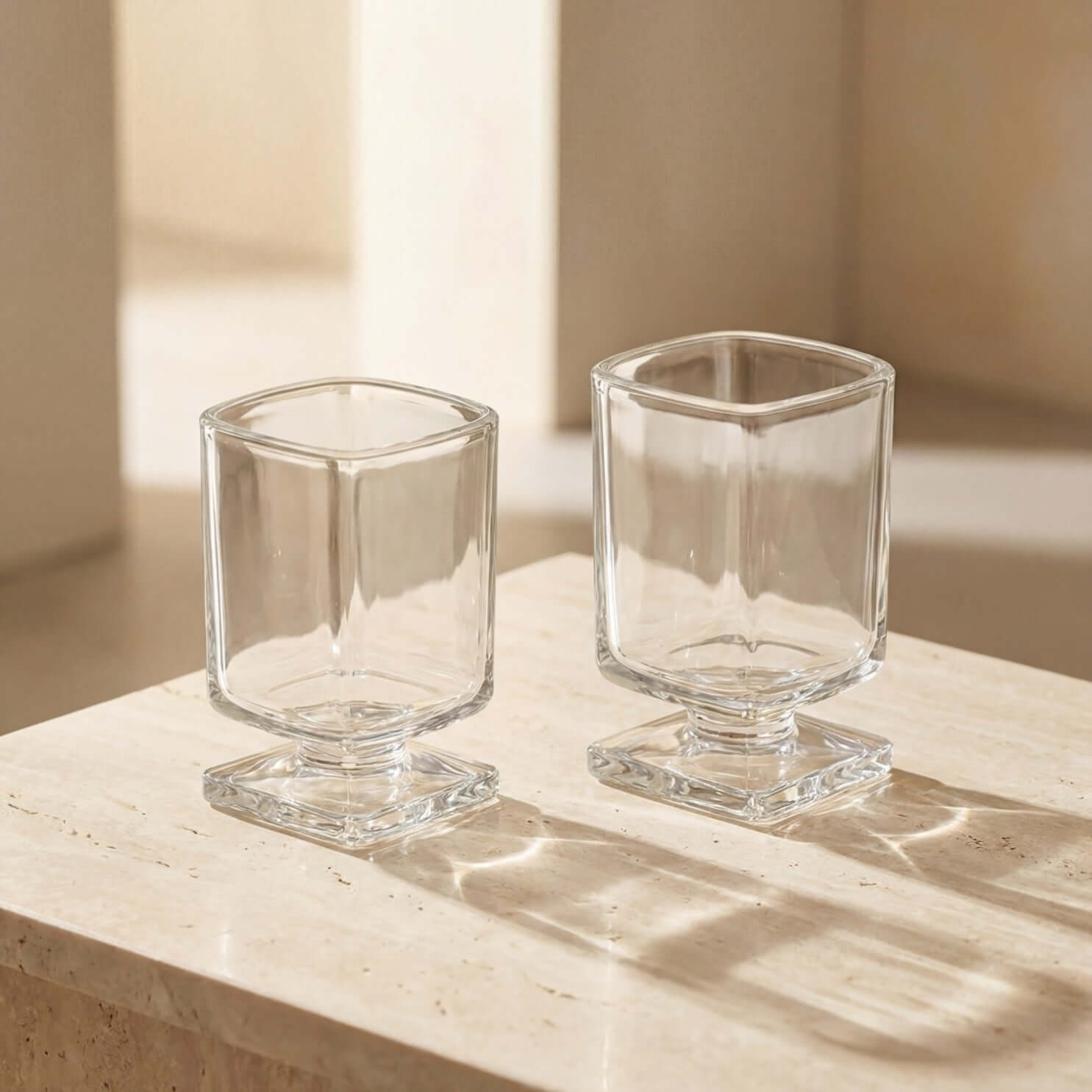 Verre sur piédestal sculpté-ensemble de deux