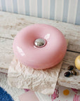 Pink Halo Touch Lamp on a table with an apple