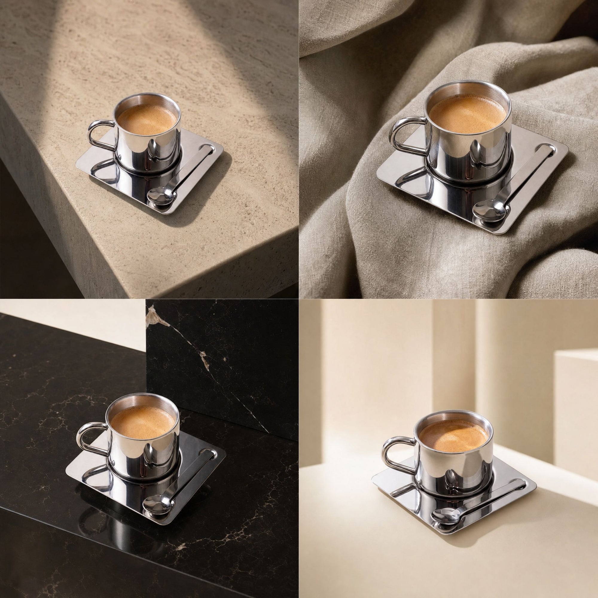 Venice Mirror Cup mit Untertasse &amp;amp; Löffel