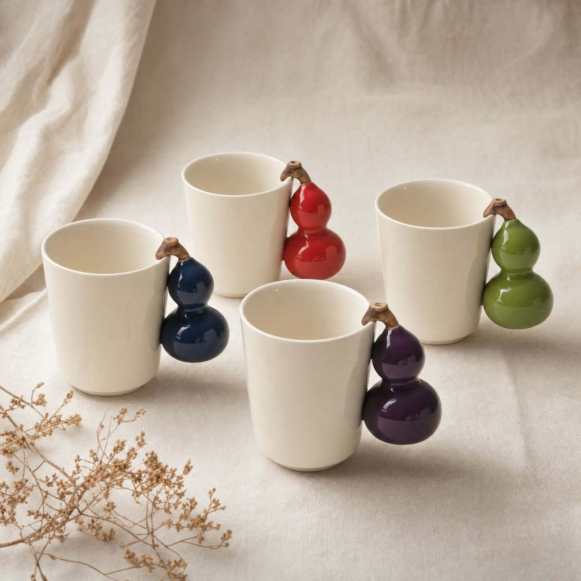 Fruit Handle Ceramic Mug styled with warm drinks