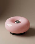 Pink Halo Touch Lamp, glossy donut shape with chrome centre