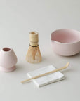 KASUMI Matcha Ritual Set in Petal Blush: bowl, whisk, holder, scoop and cloth