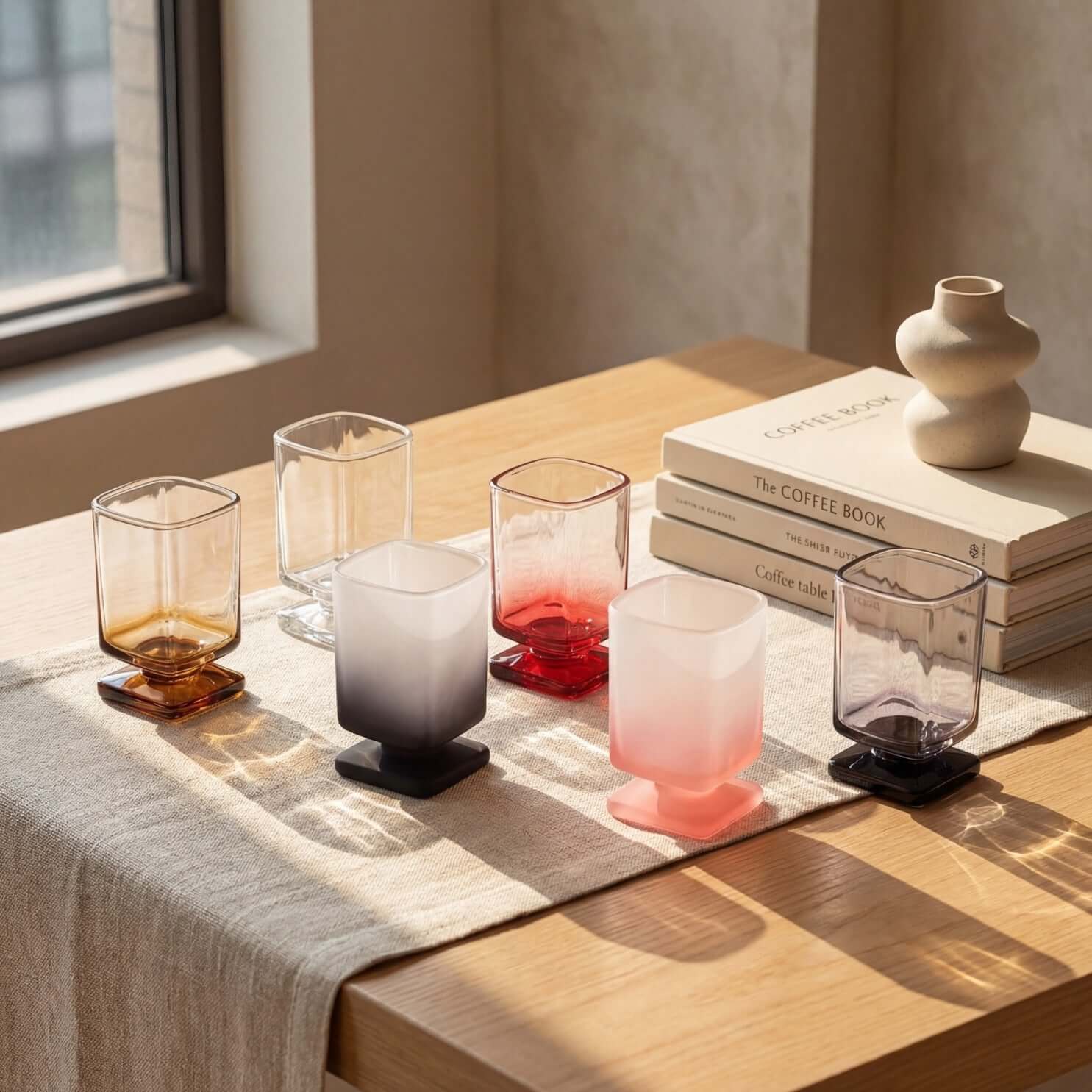 Verre sur piédestal sculpté-ensemble de deux