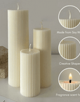 Ribbed pillar candles shown with the Retro Iron Candlestick set