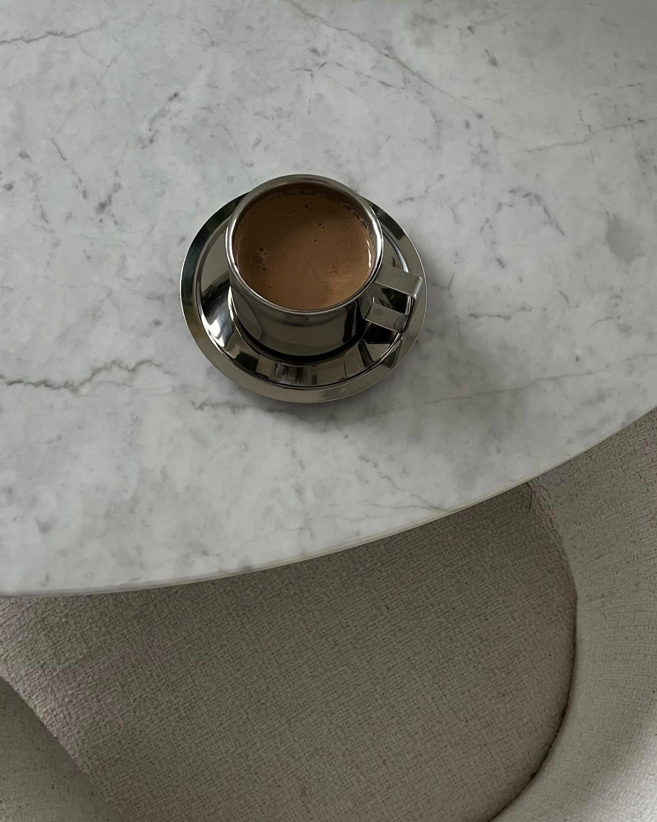 Italian Style Steel Latte Coffee Cup With Saucer & Spoon - LoveÉcru LoveÉcru