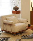 Cozy Nozomi Banca Sofa in beige with plush pillows, featuring modern design from LoveÉcru. Ideal for stylish, comfortable living spaces.
