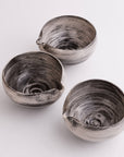 Three KAGE Artisan Matcha Bowls with brushed ash glaze